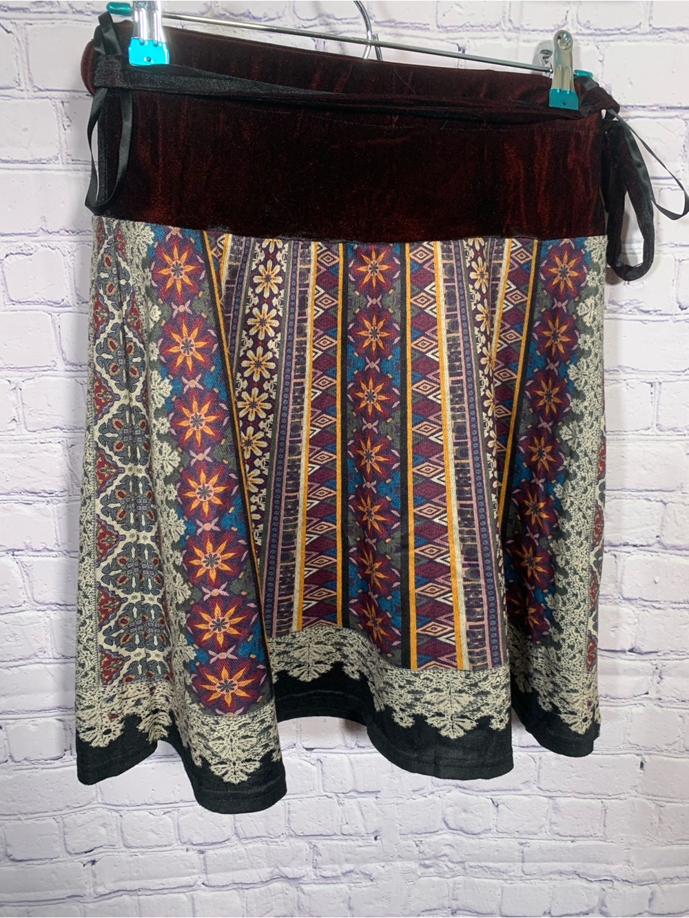 Smash! Womens Patchwork Velvet Mini Skirt Black Red Size XS Whimsigoth Festival